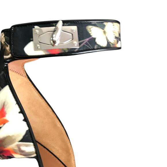 Givenchy Magnolia Moth Black Floral Print Ankle Strap Sandals Women US10 40 NEW - Picture 8 of 10